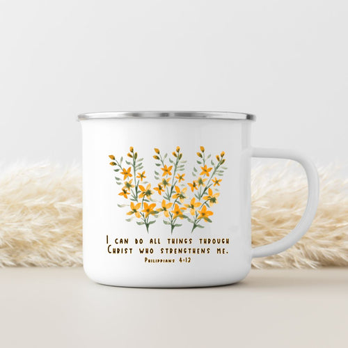 I Can Do All Things Bloemen Emaille Mok