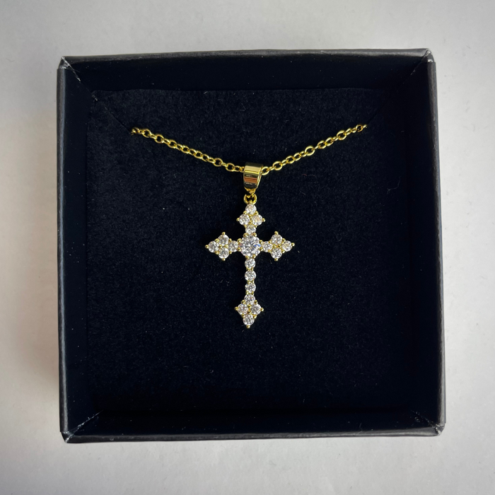 golden decorated cross necklace