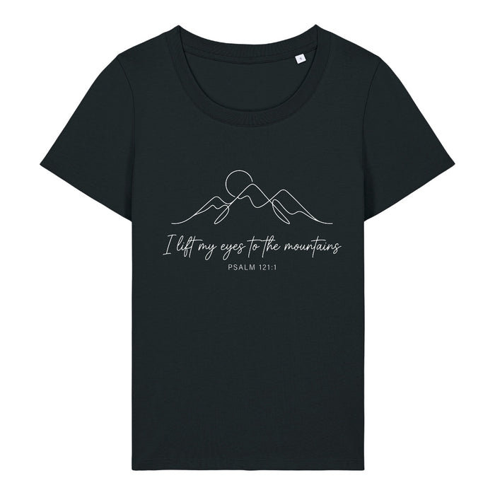 I Lift My Eyes to the Mountains Psalm 121:1 Lineart Frauenshirt