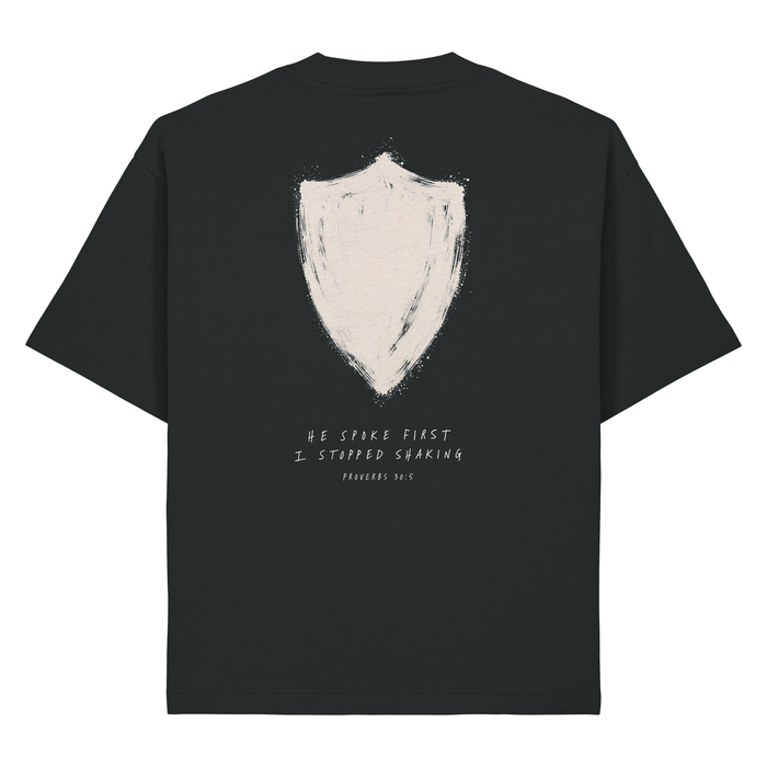 He Spoke First Sprüche 30:5 Heavy Oversized Shirt Backprint
