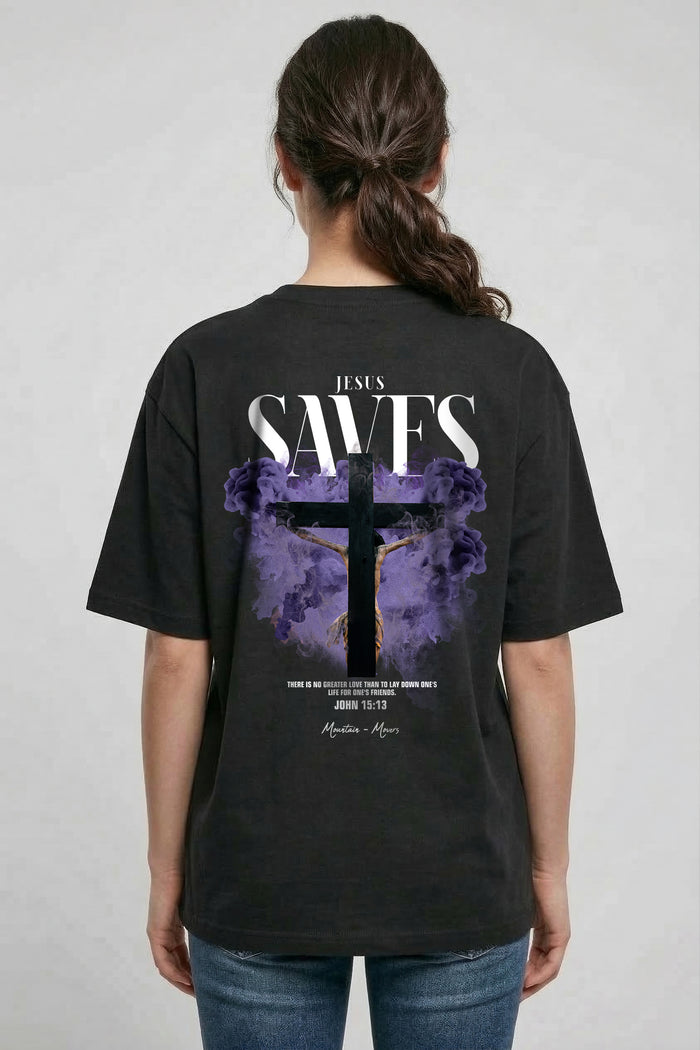 Jesus Saves Streetwear Oversized Shirt Voor- en Backprint