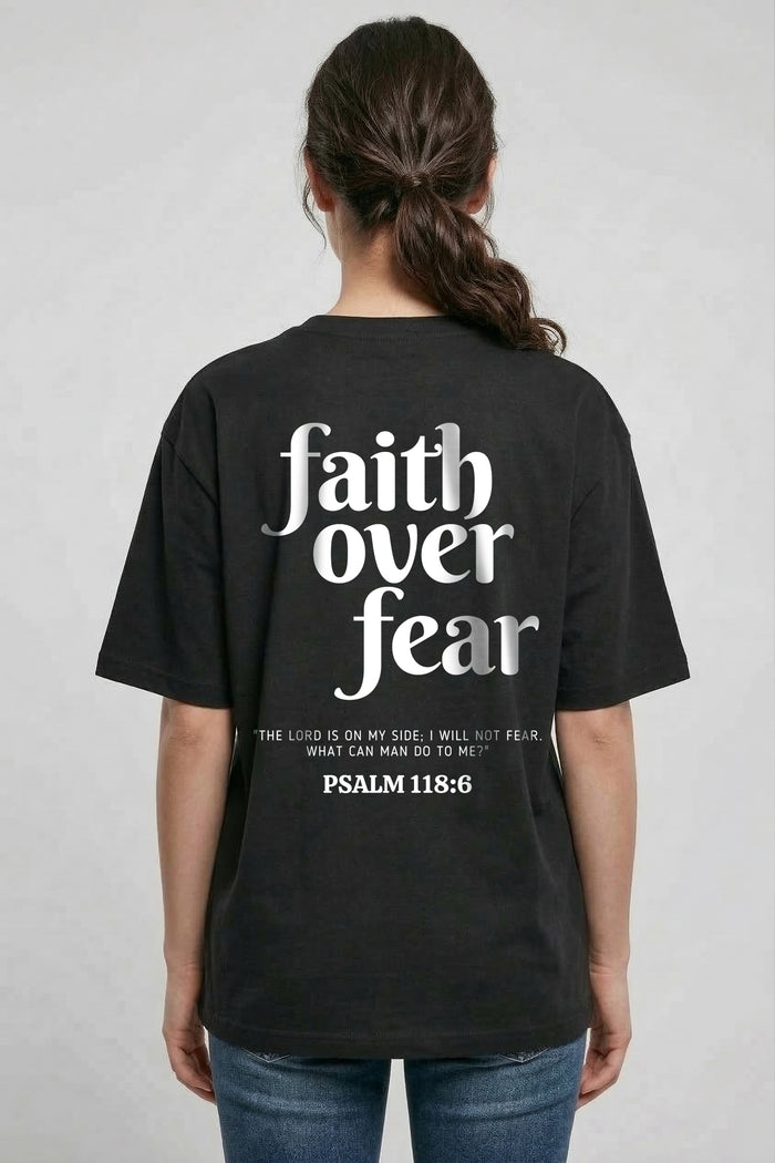 Geloof over angst Oversized T-shirt met print op de achterkant