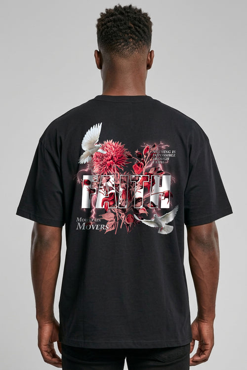 Faith Flower Premium oversize T-shirt met print op de rug