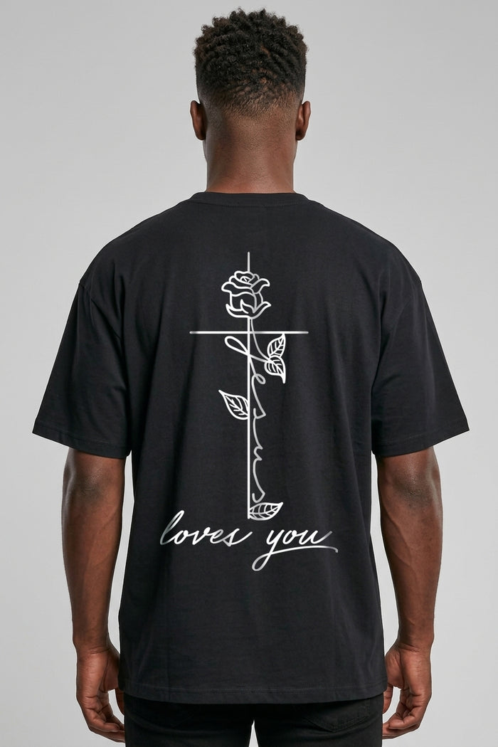 Jesus love you rose oversized shirt backprint
