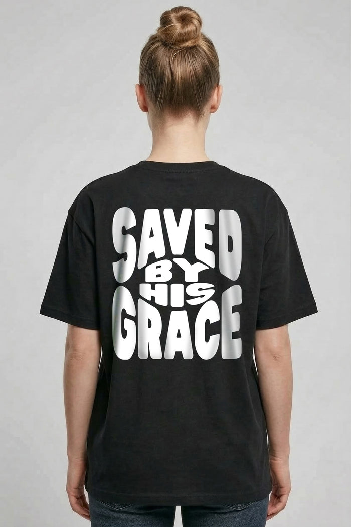 Saved by his grace oversized shirt backprint