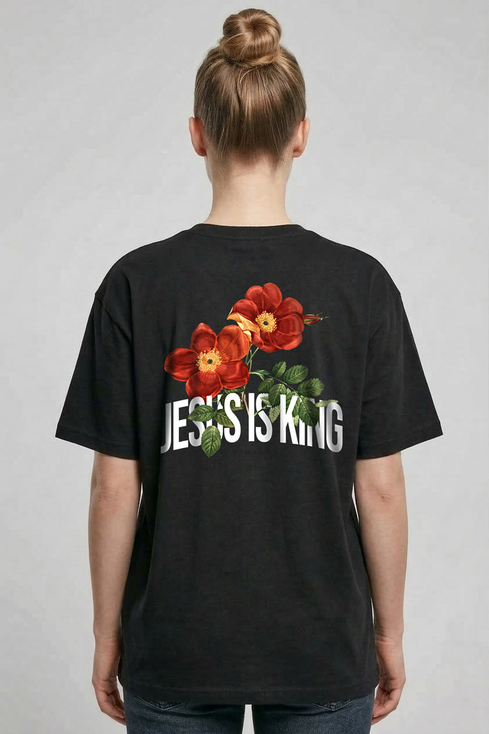 Jesus is King Flower Oversized Shirt BackPrint