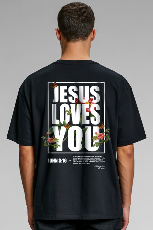 Jesus loves you bloemen Oversized Shirt Rugprint