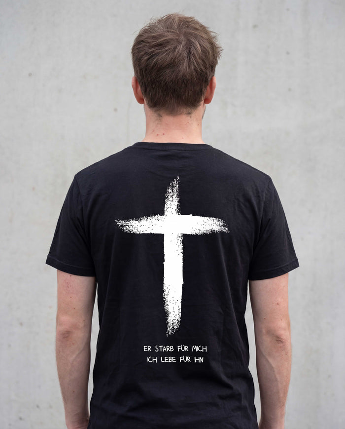 er starb für mich, ich lebe für ihn Shirt Backprint