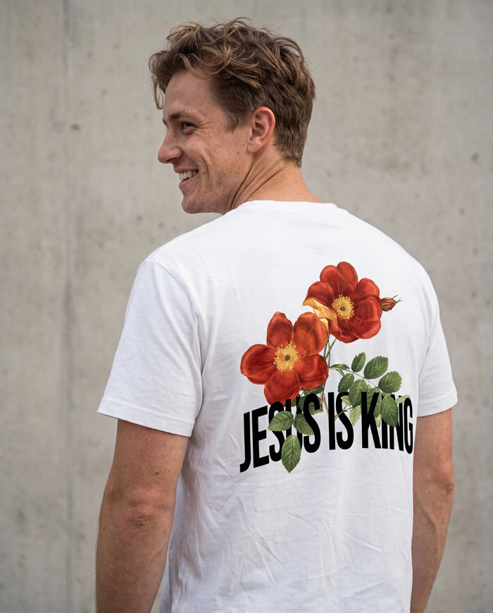 Jesus is King Flower Shirt Backprint