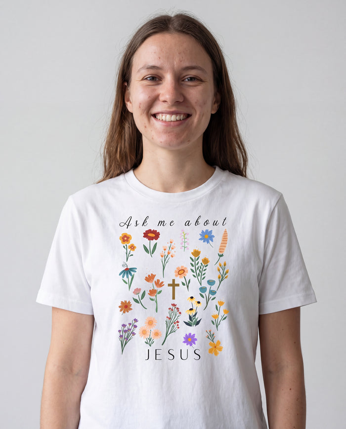 Ask me about Jesus - little Flowers Frauen Shirt