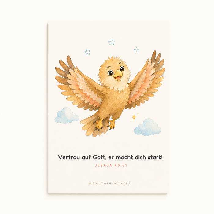Vertrouw op God, Hij Maakt Je Sterk, Adelaar Kinderposter A4