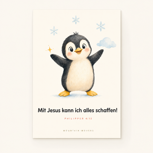 Met Jezus Kan Ik Alles, Pinguin Kinderposter A4