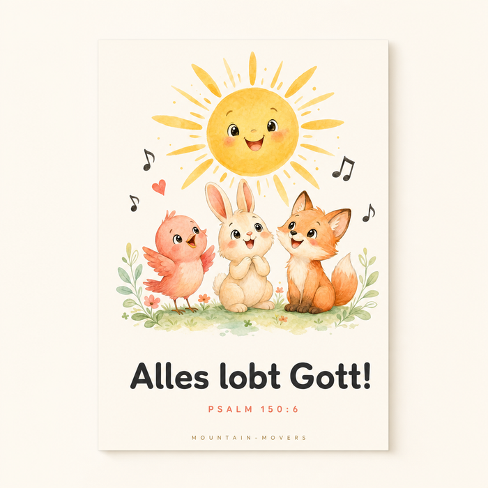 Alles Looft God, Zon Dieren Kinderposter A4