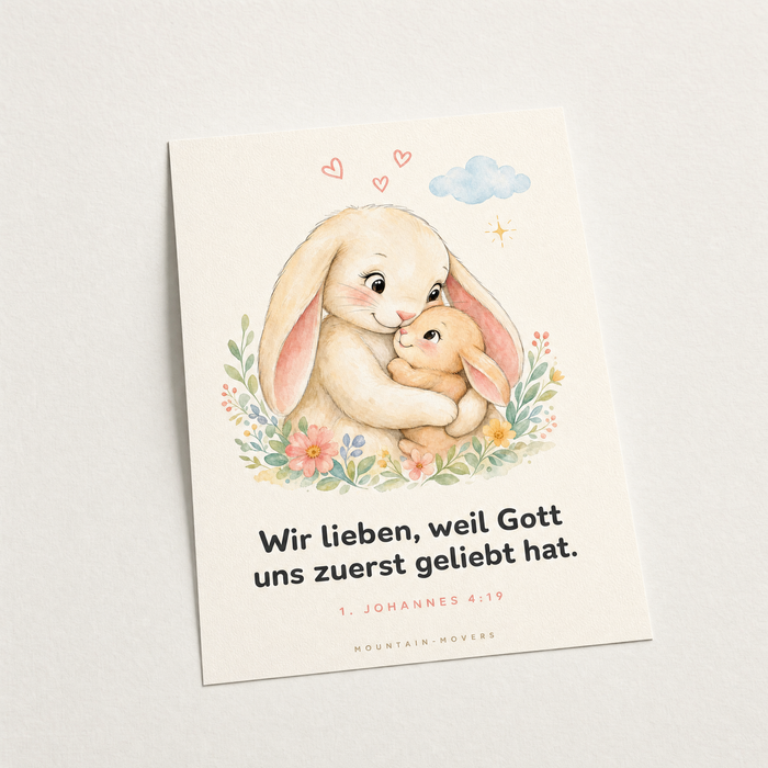 Wij Hebben Lief omdat God ons Eerste Liefhad, Hazen Kinderposter A4