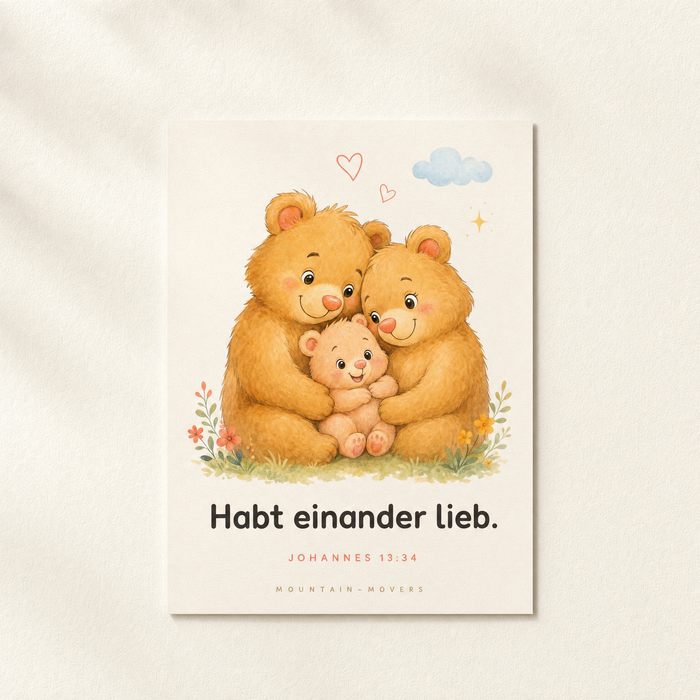 Love One Another, Bear Family Kids Poster A4