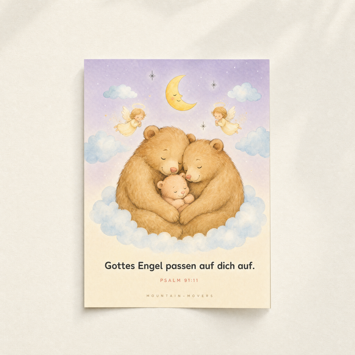 Gods Engelen Passen op jou op, Beertje-Engel Kinderposter A4