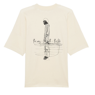 Jesus the way Lineart Oversized Shirt BackPrint Variante, Mountain Movers christliches Design