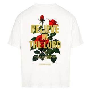 Believe in the Lord Oversize Shirt Detailansicht, Mountain Movers christliche Streetwear
