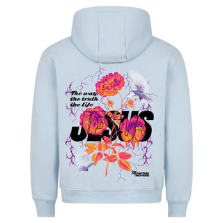 Jesus Flower Hoodie Backprint Detailansicht, Mountain Movers christliche Streetwear