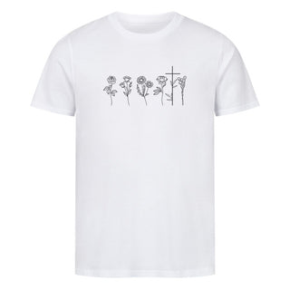 Flowers and Cross Shirt Detailansicht, Mountain Movers christliche Streetwear