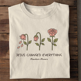 JESUS CHANGED EVERYTHING Shirt Detailansicht, Mountain Movers christliche Streetwear