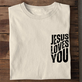 jesus loves you Shirt Detailansicht, Mountain Movers christliche Streetwear