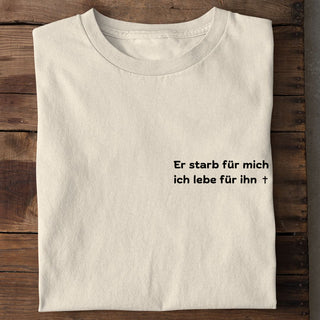 Er starb für mich Shirt Detailansicht, Mountain Movers christliche Streetwear