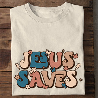 Jesus saves Shirt Detailansicht, Mountain Movers christliche Streetwear