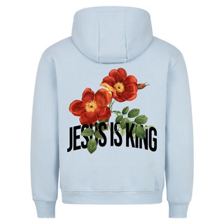 Jesus is King Flower Hoodie Backprint Detailansicht, Mountain Movers christliche Streetwear