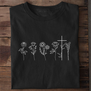 Flowers and Cross Shirt Detailansicht, Mountain Movers christliche Streetwear