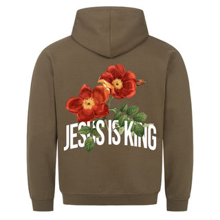 Jesus is King Flower Hoodie Backprint Detailansicht, Mountain Movers christliche Streetwear