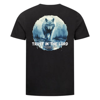 trust in the lord wolf Shirt Backprint Variante, Mountain Movers christliches Design