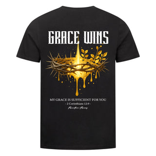 Grace wins Shirt Backprint Variante, Mountain Movers christliches Design
