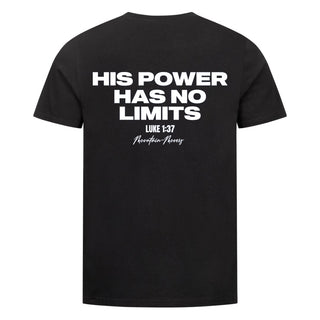HIS POWER Shirt Backprint Detailansicht, Mountain Movers christliche Streetwear