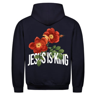 Jesus is King Flower Hoodie Backprint Detailansicht, Mountain Movers christliche Streetwear