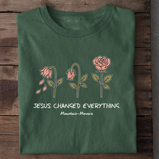 JESUS CHANGED EVERYTHING Shirt Detailansicht, Mountain Movers christliche Streetwear