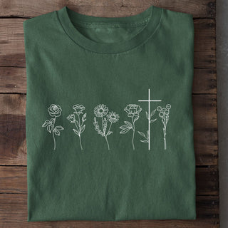 Flowers and Cross Shirt Detailansicht, Mountain Movers christliche Streetwear