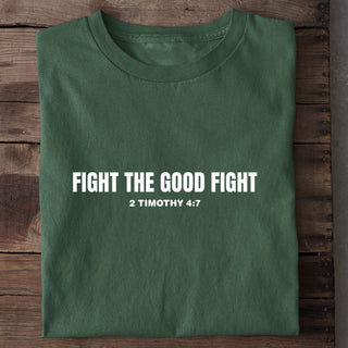 Fight the good fight Shirt Detailansicht, Mountain Movers christliche Streetwear