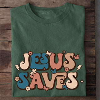 Jesus saves Shirt Detailansicht, Mountain Movers christliche Streetwear