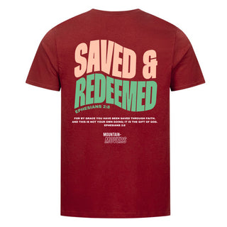 Saved and Redeemed Shirt BackPrint Detailansicht, Mountain Movers christliche Streetwear