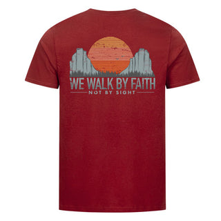 walk by faith retro Shirt Backprint Detailansicht, Mountain Movers christliche Streetwear