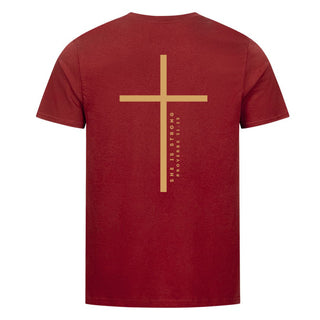She is strong gym Shirt Backprint Detailansicht, Mountain Movers christliche Streetwear