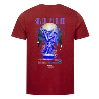 Saved by Grace Streetwear Unisex Shirt Backprint Detailansicht, Mountain Movers christliche Streetwear