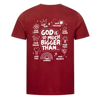 God is so much bigger Detailansicht, Mountain Movers christliche Streetwear