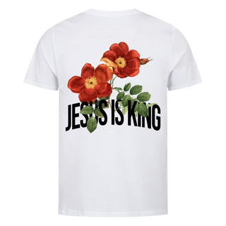 Jesus is King Flower Shirt Backprint Detailansicht, Mountain Movers christliche Streetwear