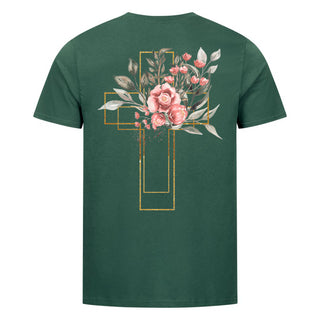 Golden Cross Aquarell Shirt BackPrint Detailansicht, Mountain Movers christliche Streetwear