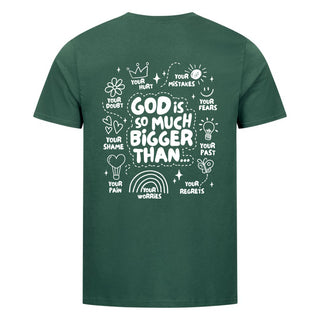God is so much bigger Detailansicht, Mountain Movers christliche Streetwear