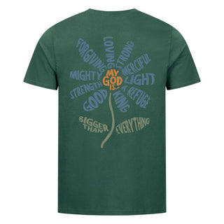 My God Is everything Shirt Backprint Detailansicht, Mountain Movers christliche Streetwear