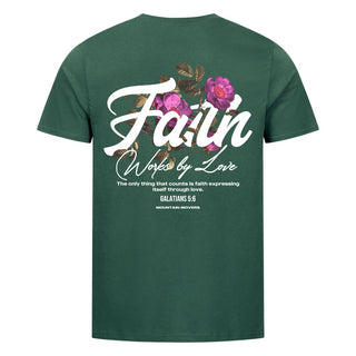 Faith Work By love Shirt Backprint Detailansicht, Mountain Movers christliche Streetwear