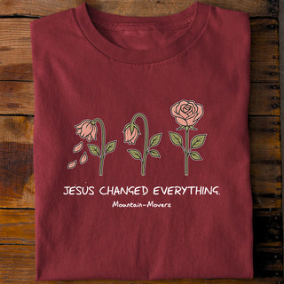 JESUS CHANGED EVERYTHING Shirt Detailansicht, Mountain Movers christliche Streetwear